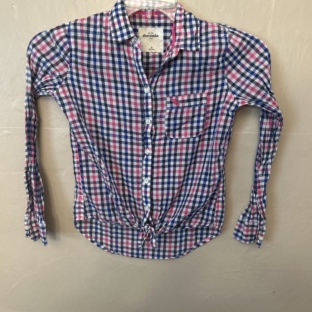 abercrombie‎ fitch Girls Medium Blue Pink Check Blouse Top